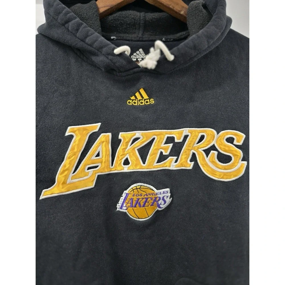 Adidas Los Angeles Lakers Hoodie Mens M Black Yellow Embroidered NBA Pullover